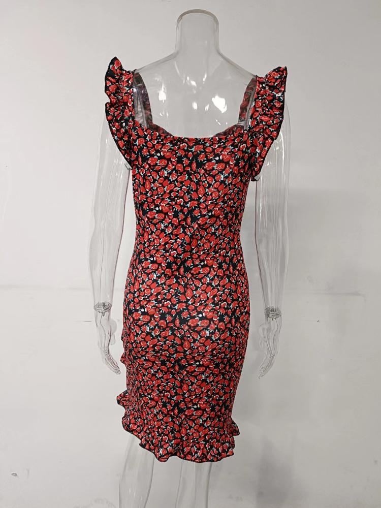 Летнее женское платье с цветочным принтом и рукавами-бабочками, облегающее платье с оборками и v-образным вырезом, повязка, повседневный короткий сарафан, женский пляжный мини-платье на бретельках