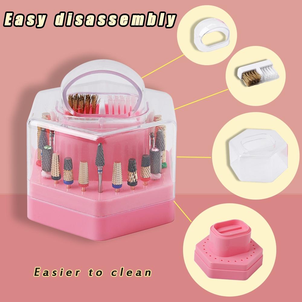 2 в 1 Коробка для хранения насадок для маникюра, 24 отверстия, с щеточкой для очистки, контейнер для хранения маникюрных инструментов, органайзер для салонных принадлежностей