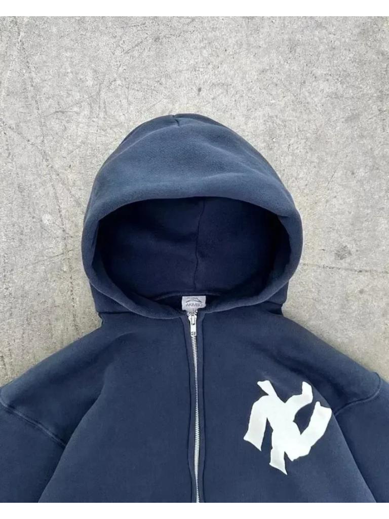 ZYLLO Харадзюку Ретро Новая Печать Цветок Раскрывающийся Свитер С Капюшоном Y2K Уличный Хип-Хоп Повседневный Свободный Свитшот Парный Топ