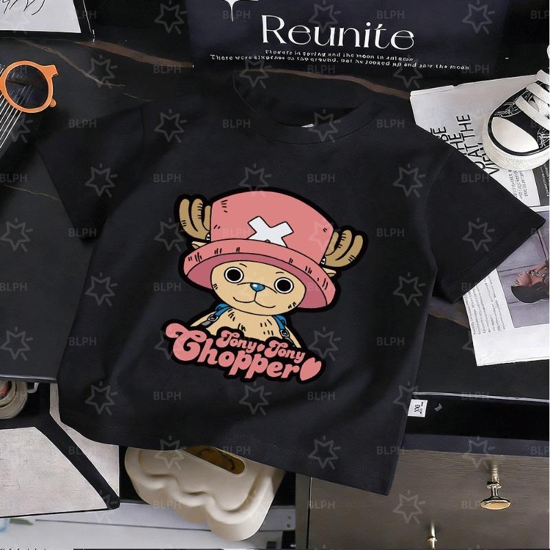 Милая детская футболка с принтом Тони Тони Чоппера из One Piece, Очаровательный дизайн с мультяшным персонажем для мальчиков и девочек, Мягкая хлопковая повседневная футболка