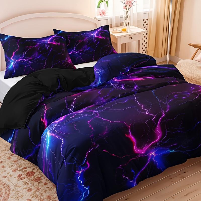 3pcs Purple Lightning Line Duvet Cover Set, 1 Duvet Cover + 2 Pillowcases (No Insert), Home and Dormitory High-Definition Print