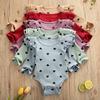 Infant Newborn Baby Girls Valentine's Day Heart Print Ruffles Romper Bodysuit