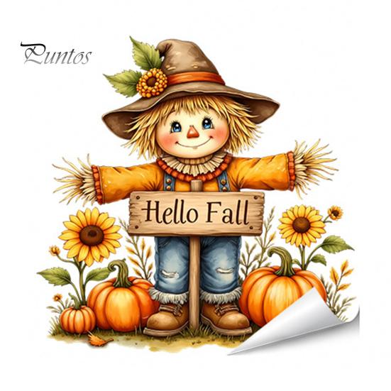 Durable Window Clings for Glass Autumn Maple Leaf Pinecone Scarecrow Pumpkin Static Clings, Waterproof PVC Film Stickers, Removable Seasonal
