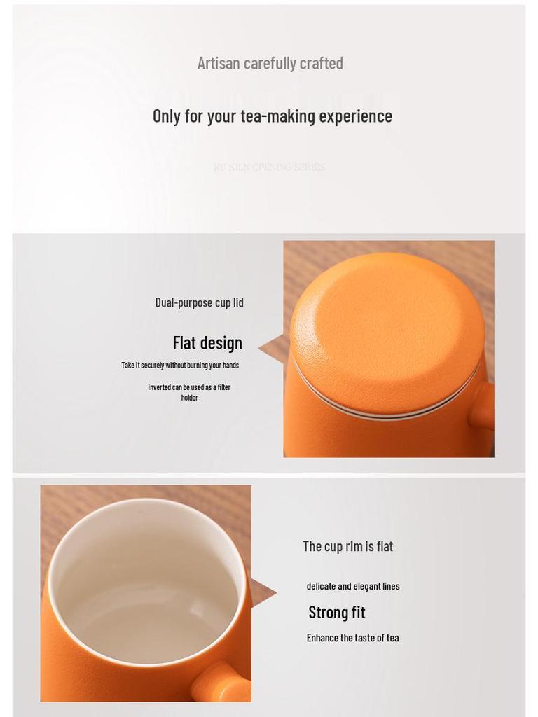 Подарочный набор керамических чашек в китайском стиле с крышкой и деревянной ручкой - Чайная чашка из трех частей с фильтром