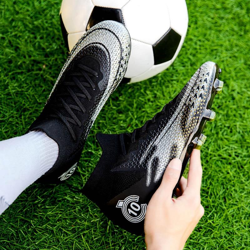 Унисекс модные уличные спортивные футбольные бутсы с высоким берцем кожаные футбольные бутсы для детей