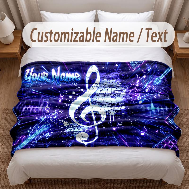 Music General Theme Soft Blanket Personalized Custom Name Text Print Warm Blanket Home Sofa Bedroom Decor