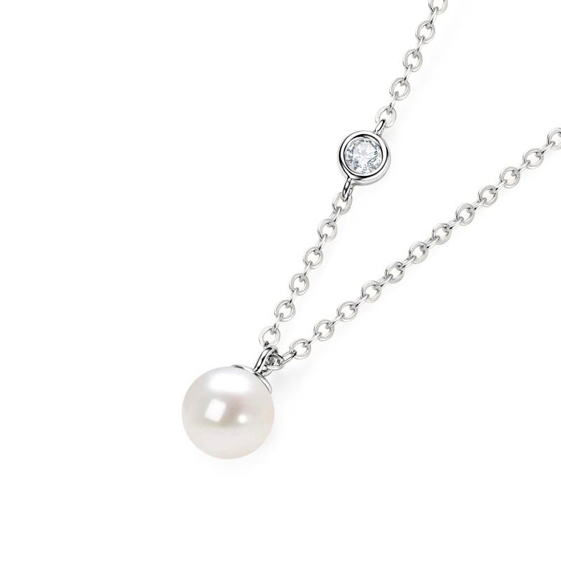 Fashion Jewelry Daily Casual Necklace 925 Sterling Silver 3mm Zircon 7mm Pearl Pendant Necklace for Women Wedding Party Gift