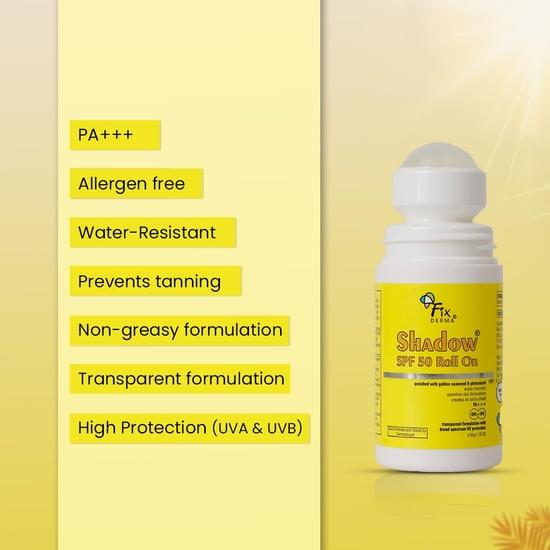 FIXDERMA Shadow Spf 50 Roll On, солнцезащитный крем Spf 50 для лица, защита от УФ-лучей, солнцезащитный крем для женщин и мужчин - 30 г - комбинированный