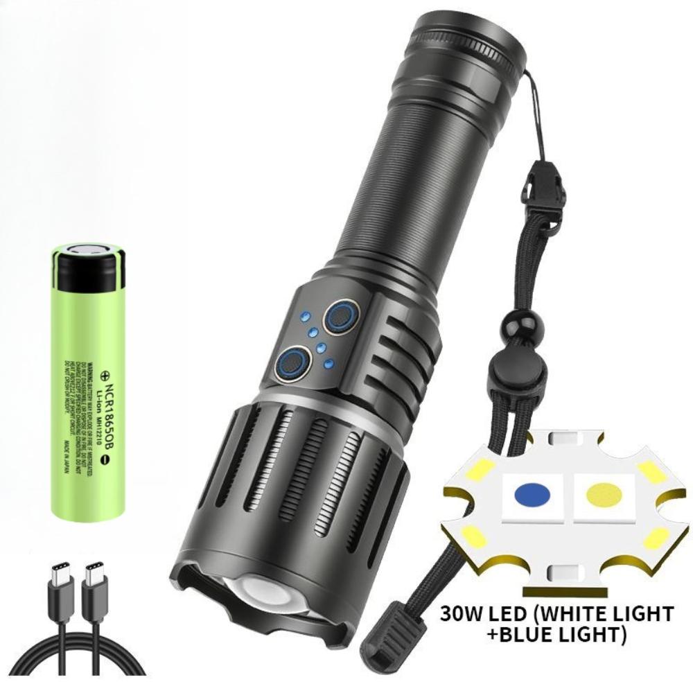 Ultra Bright Dual Light Source White Laser Dual Head TYPE-C Rechargeable Long-range Strong Light Flashlight for Camping