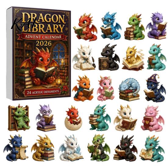 Bookshelf Decorative Accents Dragon Advent Calendar 2026, 24 Day Bookish Christmas Countdown with Mini Acrylic Dragons, Fantasy Book Lover Gift