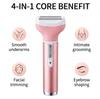 4-in-1 Electric Razor for Women: Bikini Trimmer Underarm Epilator Eyebrow Shaver Waterproof Cordless Intimate Hair Remover with Rechargeable Batte