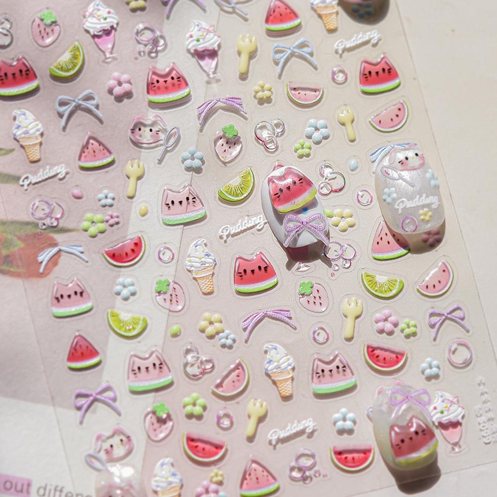 Red Tomato 5D Nail Art Sticker Jelly Mini Bowknot Stars Cute Fruit Self Adhesive Decoration Manicure Decal DIY