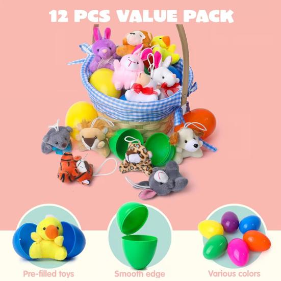 Yousheng 12 шт., набор мини-игрушек для плюшевых кукол, пасхальные яйца, наполнитель для охоты на животных, сувениры для вечеринок, призы для класса, милые игрушки для детей 3-10 лет