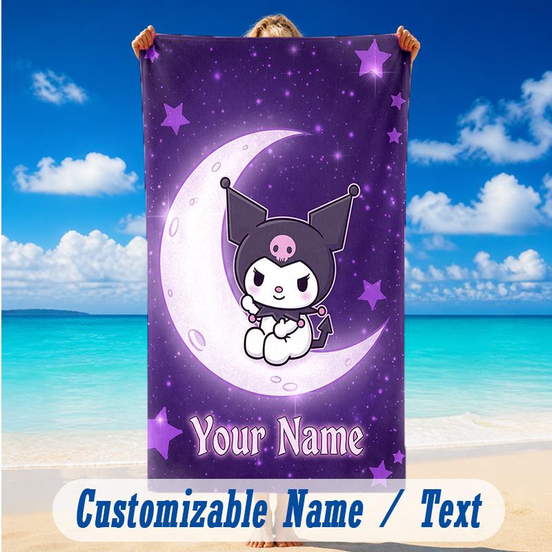 Beach Towel Custom Name Text, Quick Dry Large Towel For Beach HomeKuromi