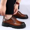 Туфли мужские из натуральной кожи на шнуровке, оксфорды на толстой платформе, деловая обувь, официальная обувь с круглым носком, винтажная обувь