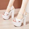 Maogu Thick Heel Sexy Leather Ladies Platform Sandals Elegant Very High Heels Sweet White Women's Sandal Luxury Heeled Shoes 33
