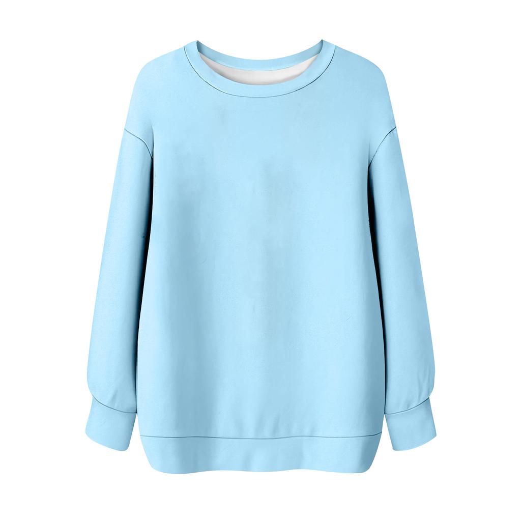 Женская однотонная футболка с круглым вырезом и длинными рукавами, свитшот