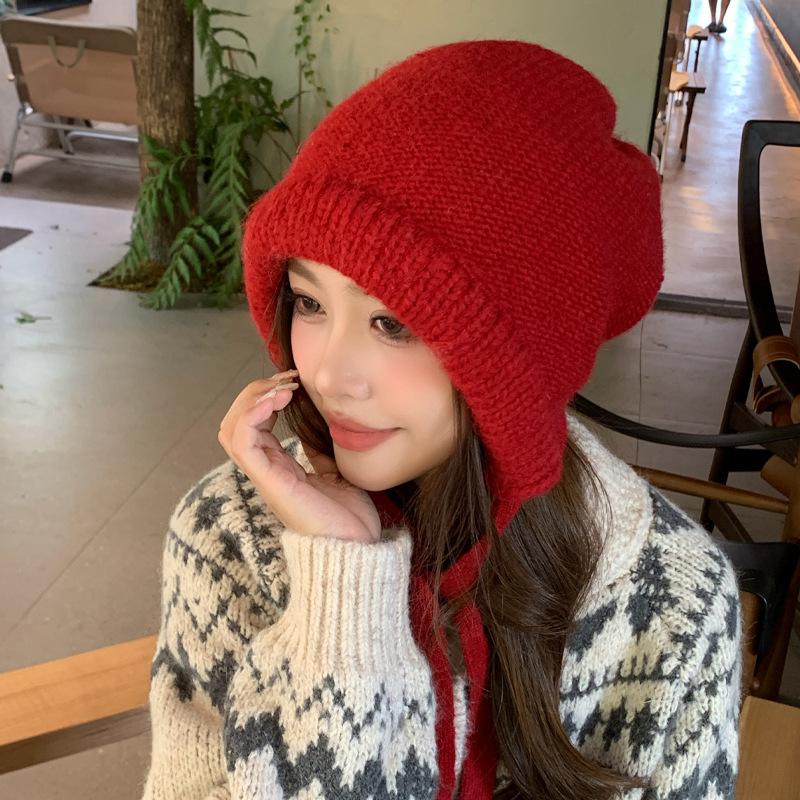 Новая шапка для женщин однотонная универсальная вязаная шерстяная шапка для зимы теплая защита ушей и защита лица маленькая сумка шапка на голову