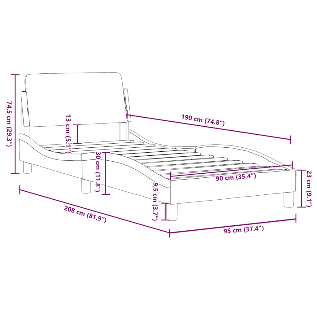 Dover Bed Frame with Headboard Black 90x190 cm Velvet