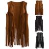 Fringe Sleeveless Jacket Women Leather Suede Tassels Vintage Cowgirl Coat Women Cardigan Sleeveless Jacket Chaqueta Mujer