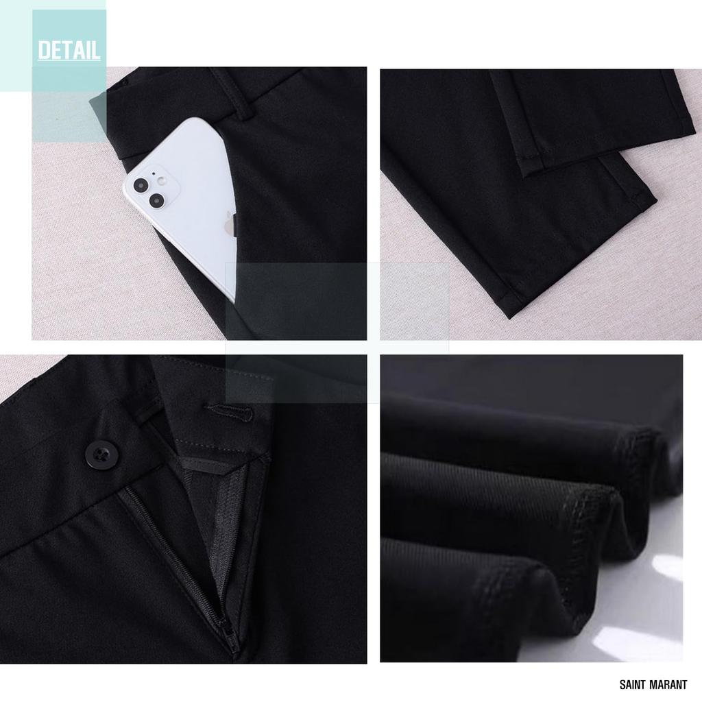 SAINT MARANT 1130 Fashion Banded Skinny Straight Black Long Slacks Pants for and All Seasons Women's Leg-Sculpting No-Tuck Suits, Office, Casual, (JP,