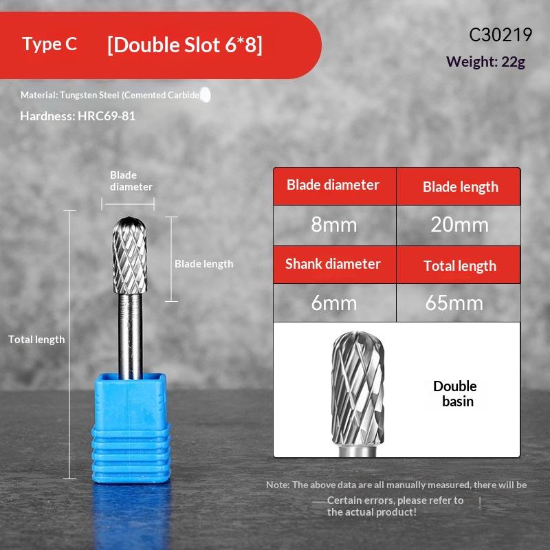 Твердосплавная ротационная борфреза Форма C Шарообразный цилиндр 6 мм 1/4 хвостовик Инструменты для резьбы по форме Одинарная нарезка Фреза