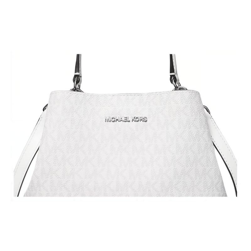 MICHAEL KORS Pratt silver hardware logo print coated canvas shoulder tote small women's white