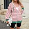 HNXC Women's Fashion Casual Stripe Print Long Sleeve Hooded Hoodies & Sweatshirts