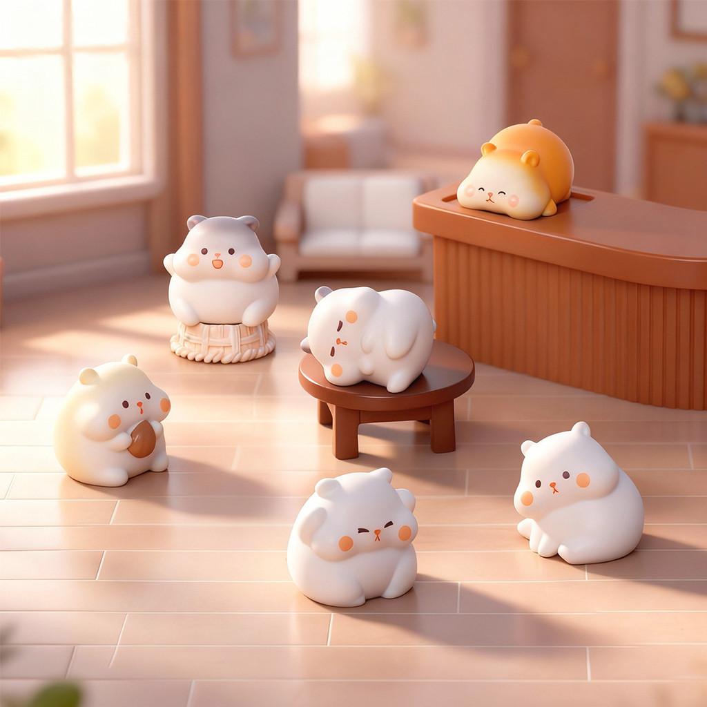 6Pcs/set Cartoon Hamster Animal Miniatures Resin Ornaments Fairy Garden Decoration Micro Landscape