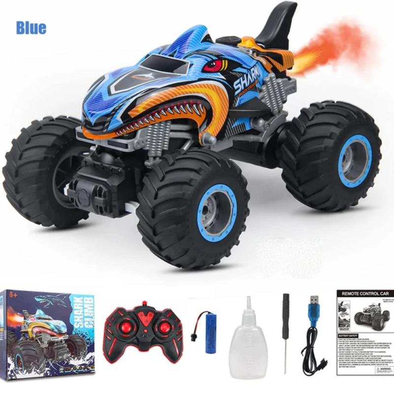 2.4GHz Remote Control Cars Monster Shark RC Car Electric Trucks Stunt Vehicle Sound Light Spray Toys for Boys Kids Children Gift