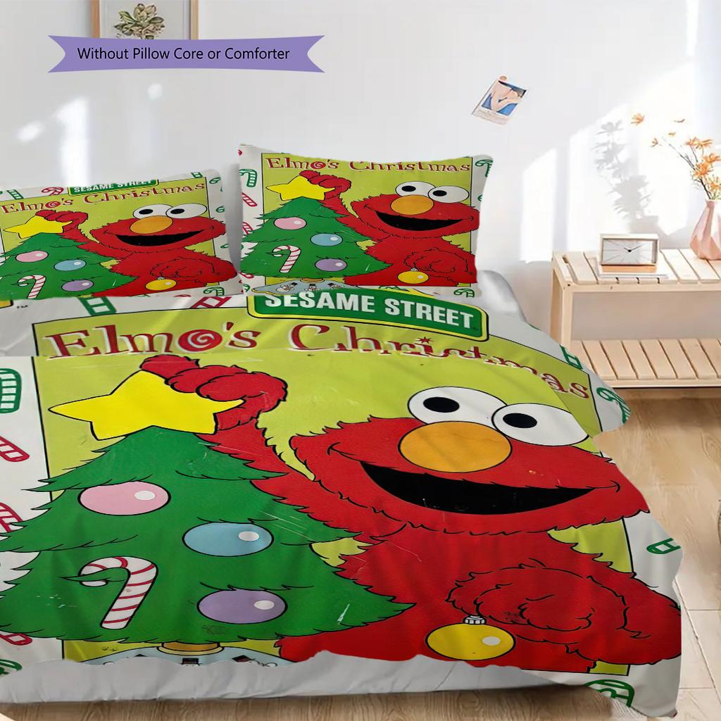 1PC Sesame Street pattern Bedding Quilt Set Quilt Cover Pillowcase Home Decoration Birthday Gift (1 * duvet cover + 2 * pillowcase, without core)