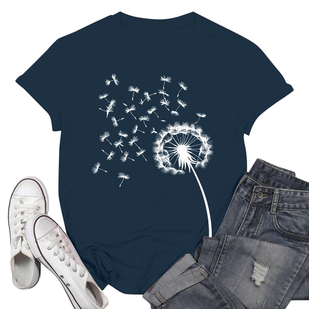 Women's Fashion Casual Printed Short Sleeve Round Neck Pullover Tops