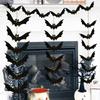 18 шт. Черный флаг-летучая мышь на Хэллоуин с глазами с лентой Имитация подвески-летучей мыши Ужасающие реквизиты Подвесные украшения Украшения-летучие мыши