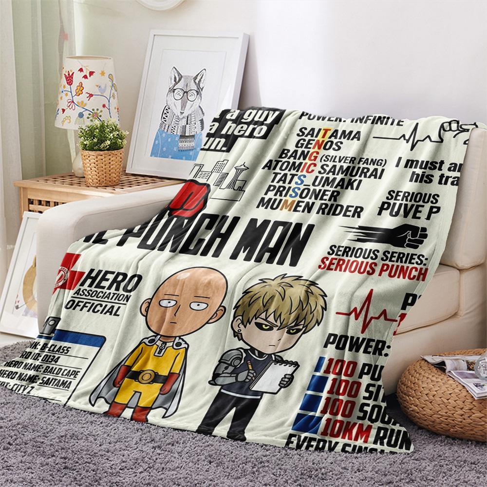 1PC Onepunch Man Patterned Flannel Blanket Suitable For All Seasons For Home Decor Warmth And Comfort Gifts Holiday Present