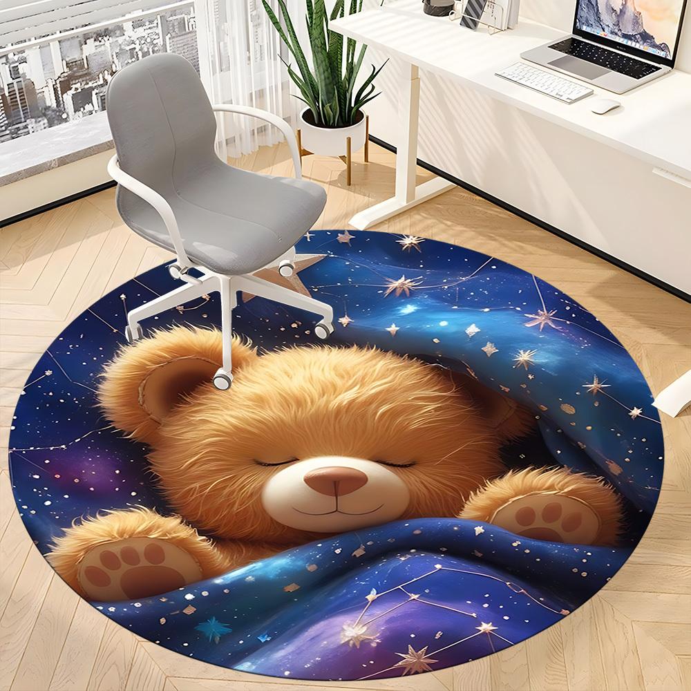 1PC Teddy Bear Constellations Office Round Area Rug,  Mat Suitable ForOffice, Under Office Chairs Bedroom Living Room Home Decor, Room Deco
