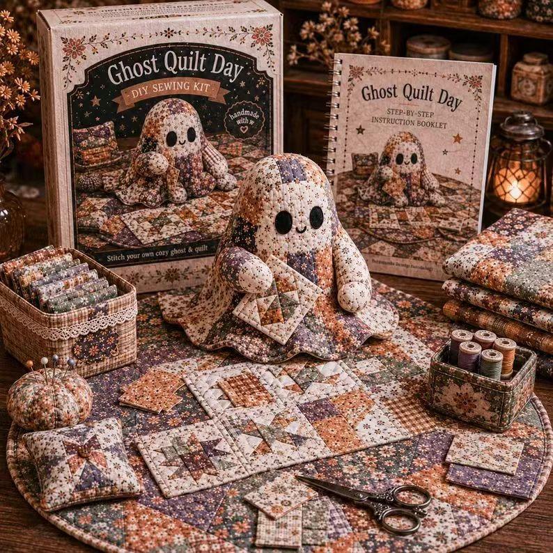 Halloween Little Ghost DIY Patchwork Kit, Fabric Craft Set for Handmade Home Decoration, Creative Sewing Activity for Holiday Use