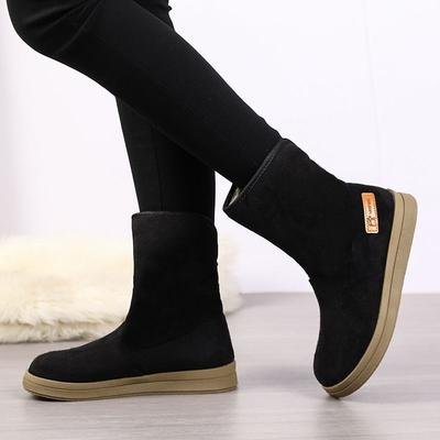 Модные женские сапоги до середины икры на плоской подошве с круглым носком и флисовой подкладкой, зимние утепленные, в наличии, удобные и элегантные, в стиле Y2k, женские зимние сапоги
