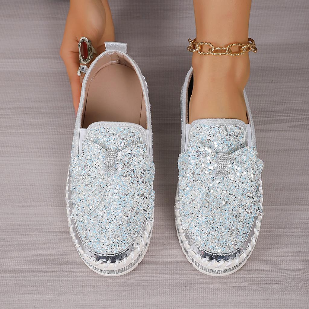 2025 Дизайнерская обувь Женские кроссовки на плоской подошве с пайетками Повседневные женские сетчатые туфли на шнуровке с изящными бриллиантовыми пайетками на платформе из вулканизированной стали