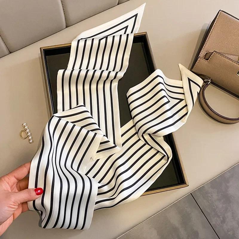 Luxury Long Silk Scarf Female Animal Horse Print Thin Narrow Scarf Bag Hair Band Ribbon Scarfs Women Neckerchief