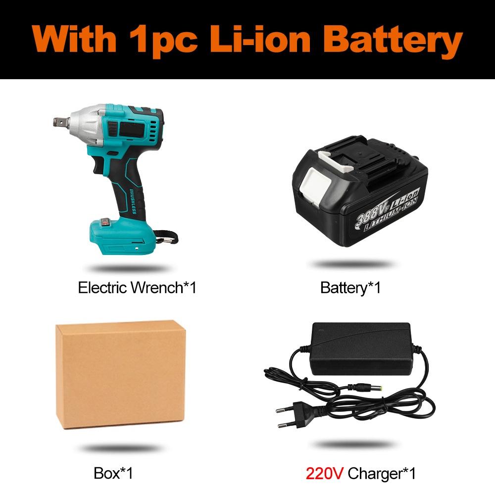 388VF 800 Нм Бесщеточный электрический ударный гайковерт 1/2 разъема Аккумуляторный ключ Отвертка Электроинструменты Перезаряжаемые для батареи 18 В