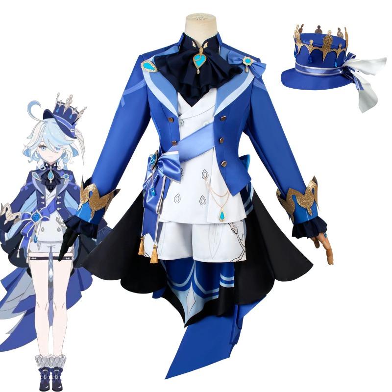 Игра Genshin Impact Focalors Косплей Шляпа Парик Волосы Полный комплект Карнавальное женское платье Униформа Костюм Экипировка Ролевая игра Маскарад Водный Бог