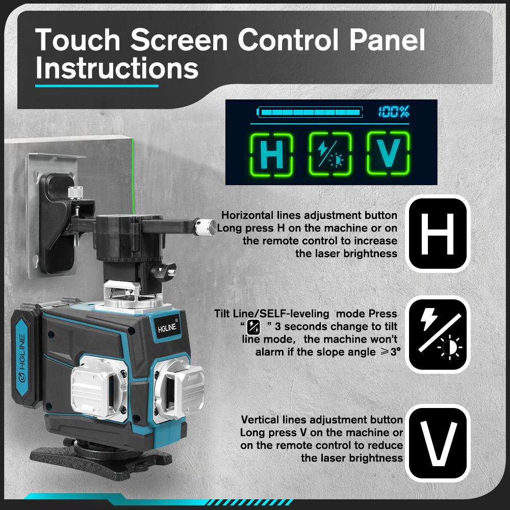 HGLINE 16 4D Линий Лазерный Уровень с Пультом Управления через Приложение Самонивелирующийся 360 Горизонтальный и Вертикальный Лазерный уровень Строительный Инструмент
