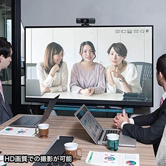 Веб-камера Sanwa Supply с широким углом обзора для конференций, длинный кабель, USB-подключение, сверхширокий угол обзора, совместима с микрофоном, черная (Тип 3м) 150 °
