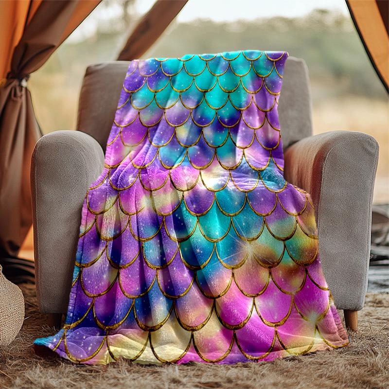 Mermaid Flannel Blanket Soft Warm All-Season Throw, Design for Camping, Car Travel, Hiking Sofa, Bed, Office Perfect Gift for Parties