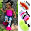 Children's Plush Laces Rainbow Furry Fox Fur Sandals Cute Children's Plush Flip-flop Soles