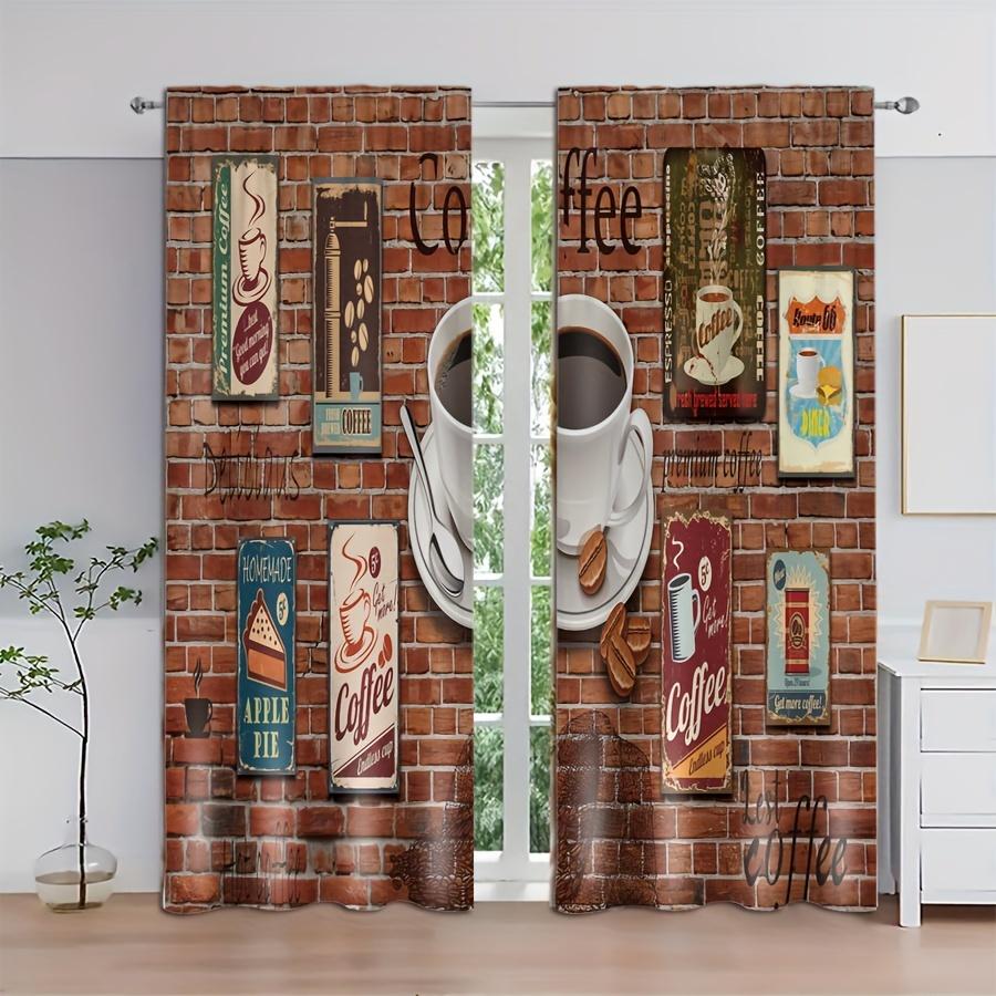 2Panel Кухонные Шторы Кофейная Ложка Растительный Принт Шторы для Окна Кухни Короткие Шторы Карманные Шторы для Кухни