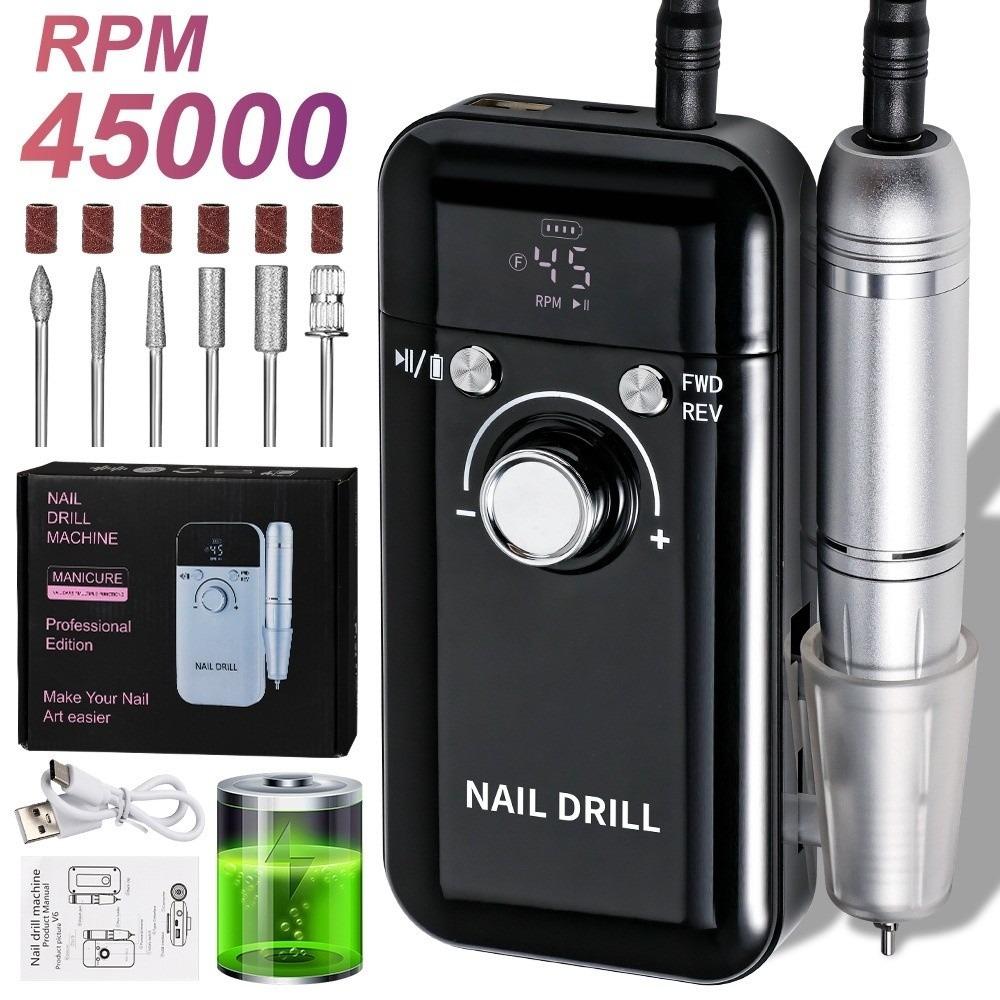 Профессиональная электрическая машинка для маникюра 45000 об/мин, портативная, перезаряжаемая, низкий уровень шума, инструмент для салонного маникюра