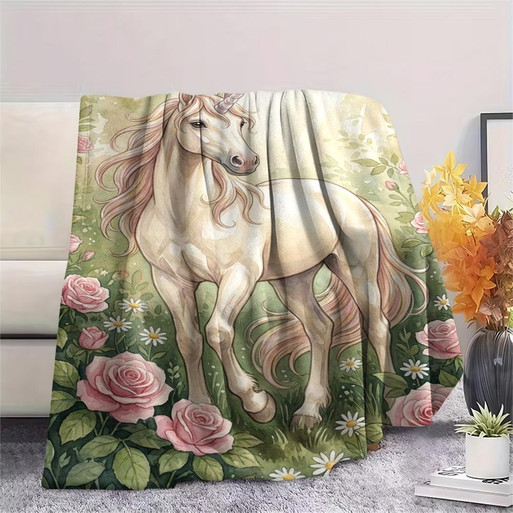 1PC Floral Fantasy Creatures Print FlAannel Blanket, High quality Comfortable for All Seasons, Home Decor, Warmth and Comfort