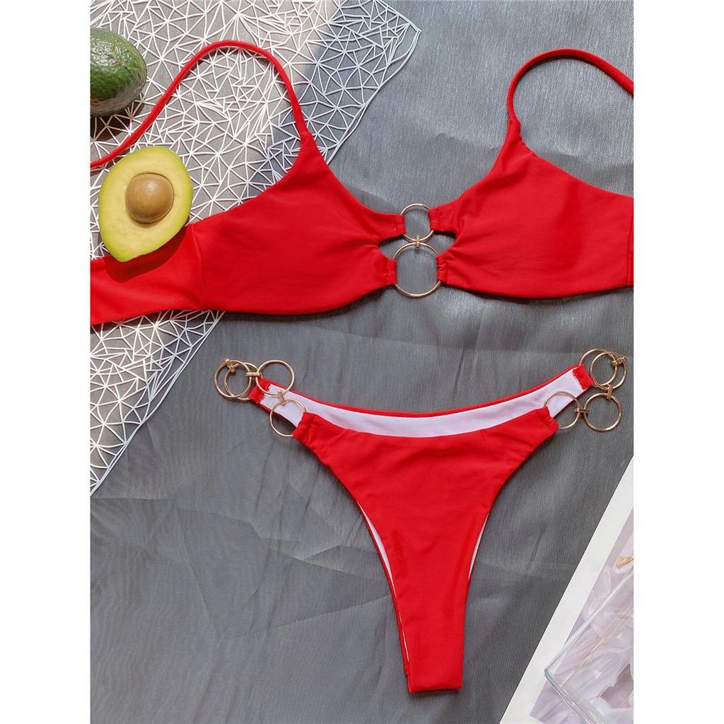 Sexy Metal Rings Brazilian Bikini Female Swimsuit Women Swimwear Two-pieces Bikini Set Bather Bathing Suit Swim Lady