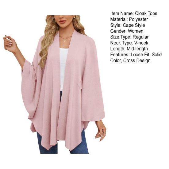 Плащ-топ женский однотонный цвет рукав летучая мышь стиль шаль пальто средней длины крест